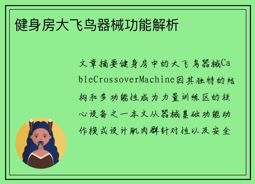 健身房大飞鸟器械功能解析