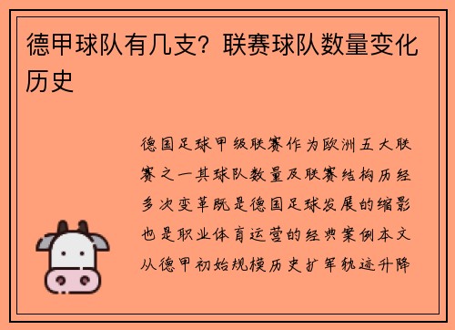 德甲球队有几支？联赛球队数量变化历史